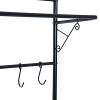 HOMCOM Entryway Multipurpose Metal Cloth Stand 3 Tier Shoe Rack w/ 5 Hooks - Black(m-11)