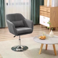 HOMCOM Grey Swivel Chair, w/Metal BaseModern Swivel Linen Sofachair Midback w/Lumbar Support for Bedroom Office(m-2)
