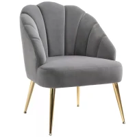 HOMCOM Modern Petal Back Accent Chair, Single Leisure Armchair with Thick Sponge Padding Metal Legs for Living Room, Bedroom, Office, Dark Grey and Gold(m-4)