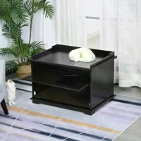 PawHut Wooden Cat Litter Box Enclosure Indoor Cat House Hidden Washroom End Table Hideaway Storage Cabinet, Brown(m-10)
