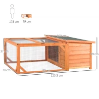 PawHut Rabbit Hutch Small Animal Guinea Pig House Off-ground Ferret Bunny Cage Duck House Hideaway Chinchilla Cage Outdoor Indoor Backyard with Openable Main House & Run Roof 125.5 x 100 x 49cm Orange(m-3)