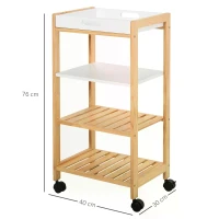 HOMCOM 4-Tier Moving Trolley Cart MDF Wood Blend w/ Tray Shelves 4 Universal Wheels Home Kitchen Office Storage Island Unit White Brown(m-3)