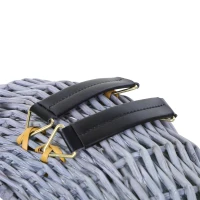 PawHut Wicker Pet Carrier Basket Cat Kitten Bed Portable Travel Cage  w/ Soft Cushion Handle  Grey 50 x 40 x 40 cm(m-7)