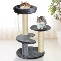 PawHut 65cm Cat Tree, Cat Tower for Kittens, Small Cat Condo with Sisal Scratching Posts, Hanging Rope, Perches - Grey(m-10)