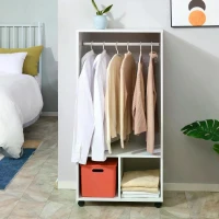 HOMCOM Open Wardrobe with Hanging Rod and Storage Shelves Mobile Garment Rack on Wheels Bedroom, Cloakroom, White(m-4)