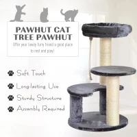 PawHut 65cm Cat Tree, Cat Tower for Kittens, Small Cat Condo with Sisal Scratching Posts, Hanging Rope, Perches - Grey(m-4)