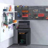 DURHAND Tool Chest 2 in 1 Metal Tool Cabinet Storage Box with 5 Drawers Pegboard Wheels 60x28x104.5cm Black(m-2)