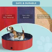 PawHut Foldable Dog Paddling Pool Pet Cat Swimming Pool Indoor/ Outdoor Collapsible Summer Bathing Tub Shower Tub Puppy Washer, Φ 100 x 30H cm, Red(m-7)