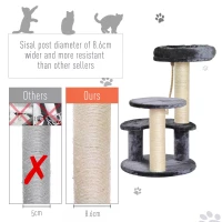 PawHut 65cm Cat Tree, Cat Tower for Kittens, Small Cat Condo with Sisal Scratching Posts, Hanging Rope, Perches - Grey(m-6)