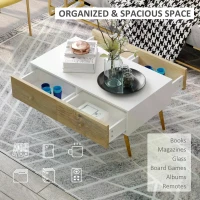 HOMCOM Coffee Table for Living Room, Office, Study Room, Reception Room, w/ 4 Storage Drawers, Sofa Table, Graceful Functional Table, Natural Wood(m-5)