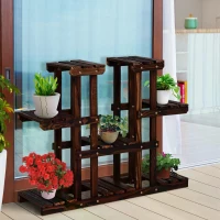 Outsunny Wooden 4-Tier Plant Stand Vertical Carbonized Flower Rack Outdoor Garden Shelf(m-6)