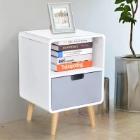 HOMCOM White Modern Nightstand With Drawer Wood Lamp Desk Storage Unit Bedroom Scandinavian Nordic Style(m-10)
