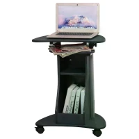 HOMCOM Mobile Laptop Computer Desk Compact Home Office Table Workstation with Adjustable Height, Wheels, Shelves(m-4)