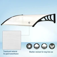Outsunny Curved Window Door Canopy Aluminium Rigid Plastic Polycarbonate Fixed Outdoor Awning Modern Design UV Water Rain Resist(m-6)