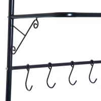 HOMCOM Entryway Multipurpose Metal Cloth Stand 3 Tier Shoe Rack w/ 5 Hooks - Black(m-12)