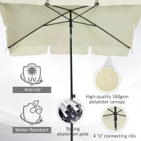 Outsunny Aluminium Sun Umbrella Parasol Patio Garden Rectangular Tilt 2M x 1.25M Off-White(m-7)