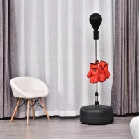 HOMCOM Boxing Ball Set Ф48cm x 136-154cm Puching Bag Free-stand Spring Speed Stable Base Scution Cup Adjustable Height Teenager Adult Black(m-2)