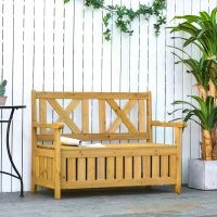 Outsunny Wood Garden Bench 2 Seater Storage Chest Patio Seating with High Back and Armrest(m-10)