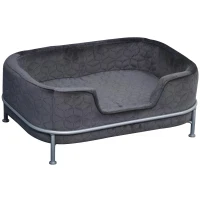 PawHut Pet Sofa Dog Bed Couch Cat Kitten Sponge Removable Cushion Lounge Metal Stand Elegant Bed Seat Furniture Grey 63.5 x 43 x 24.5 cm(m-11)