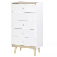 HOMCOM Kids Chest of Drawers Wardrobe Storage Tower Organizer Closet with 5 Drawers Solid Wood Handles Anti-toppling Device for Bedroom 55 x 36 x 108cm White(m-4)