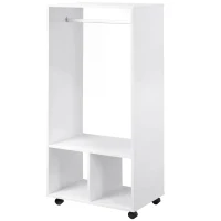 HOMCOM Open Wardrobe with Hanging Rod and Storage Shelves Mobile Garment Rack on Wheels Bedroom, Cloakroom, White(m-11)