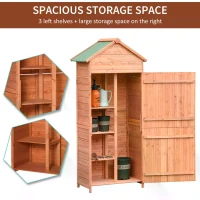 Outsunny 89 x 50cm 4-Tier Wooden Garden Storage Shed 3 Shelves Utility Gardener Cabinet Lockable Double Doors Tool Kit Storage - Natural(m-5)