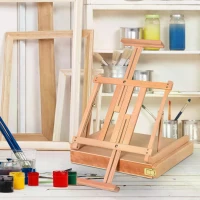 HOMCOM Foldable Studio Easel Angle & Height Adjustable Beechwood Painting and Display Easel, Portable Sturdy Table Desktop Holder Stand with Drawer(m-2)