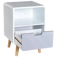 HOMCOM White Modern Nightstand With Drawer Wood Lamp Desk Storage Unit Bedroom Scandinavian Nordic Style(m-11)