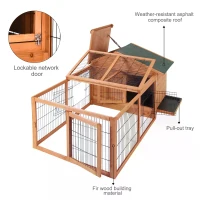 PawHut Wooden Rabbit Guinea Pig Hutch Detachable Pet House Animal Cage with Openable Run & Roof Lockable Door Slide-out Tray 146 x 95 x 69cm(m-6)