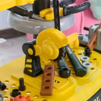 HOMCOM Play Toy Workbench for Kids 64 Pieces Tools Plus Case Storage Shelf  Construction Tool Accessories Playset Construction Pretend Play Toy Kit Yellow Grey(m-6)