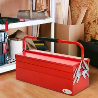 DURHAND Metal Tool Box 3 Tier 5 Tray Professional Portable Storage Cabinet Workshop Cantilever Toolbox with Carry Handle, 56cmx20cmx34cm, Red(m-2)