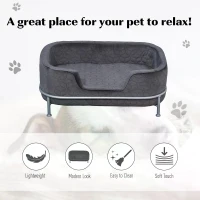 PawHut Pet Sofa Dog Bed Couch Cat Kitten Sponge Removable Cushion Lounge Metal Stand Elegant Bed Seat Furniture Grey 63.5 x 43 x 24.5 cm(m-6)