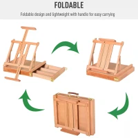 HOMCOM Foldable Studio Easel Angle & Height Adjustable Beechwood Painting and Display Easel, Portable Sturdy Table Desktop Holder Stand with Drawer(m-7)