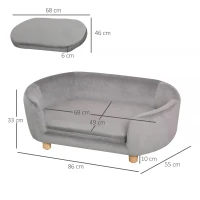 PawHut Lovely Modern Pet Sofa for Cat or Medium-sized Dog with Wooden base and Soft Cushion, Grey(m-3)