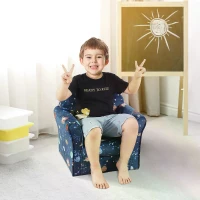 HOMCOM Children Kids Mini Sofa Armchair Polyester Blue Universe Planet Non-Slip Feet Bedroom Playroom Seating Chair(m-11)