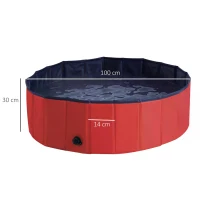 PawHut Foldable Dog Paddling Pool Pet Cat Swimming Pool Indoor/ Outdoor Collapsible Summer Bathing Tub Shower Tub Puppy Washer, Φ 100 x 30H cm, Red(m-3)