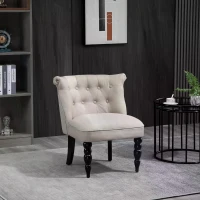 HOMCOM Vintage Leisure Accent Chair with Button Tufted Straight Back, Turned Legs, Thick Sponge Padding for Living Room, Dining Room, Study, Beige(m-12)