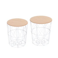 HOMCOM Set of 2 Metal Wire Side Coffee Table Sofa End Round Lift Top Storage Basket(m-1)