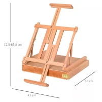 HOMCOM Foldable Studio Easel Angle & Height Adjustable Beechwood Painting and Display Easel, Portable Sturdy Table Desktop Holder Stand with Drawer(m-3)