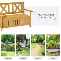 Outsunny Wood Garden Bench 2 Seater Storage Chest Patio Seating with High Back and Armrest(m-7)