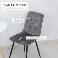 HOMCOM Set Of 2 Armless Flannelette Dining Chairs Home Seat w/ Metal Frame Padding Foot Pads Comfort Support Stylish Office Grey(m-5)