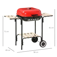 Outsunny Charcoal Trolley BBQ Barbecue Grill Patio Camping Picnic Garden Party Outdoor Cooking with Lid Wheels Side Trays and Storage Shelf(m-3)