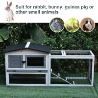 PawHut 2 Level Wooden Rabbit Bunny Guinea Pig Hutch w/ Outdoor Run Water Resistant Roof Pull out Tray Ramp 150 x 52.5 x 68 cm(m-4)