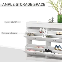 HOMCOM Shoe Cabinet with 4 Flip Drawers Wood Tipping Bucket Narrow Storage Cupboard with Adjustable Shelf Hall Organizer for Entrance Foyer White(m-5)