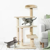 PawHut Cat Tree Kitten Scratch Scratching Scratcher Sisal Post Climbing Tower Activity Centre Beige(m-10)