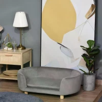 PawHut Lovely Modern Pet Sofa for Cat or Medium-sized Dog with Wooden base and Soft Cushion, Grey(m-5)