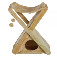 PawHut Two Tier Cat Tree Play Rest Activity Tower Plush Folding Relax Center w/ Scratching Post Hammock Pom Poms Yellow(m-8)