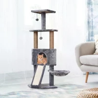 PawHut 120cm Mult-level Cat Tree Scratcher Kittiy Condo Activity Center with Perches, Jumping Platforms,Ladder, Hanging Toy(m-7)