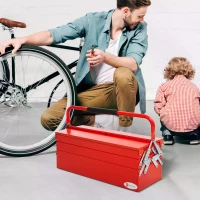 DURHAND Metal Tool Box 3 Tier 5 Tray Professional Portable Storage Cabinet Workshop Cantilever Toolbox with Carry Handle, 56cmx20cmx34cm, Red(m-8)