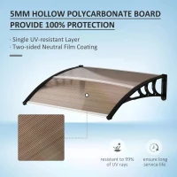 Outsunny Curved Window Door Canopy Aluminium Rigid Plastic Polycarbonate Fixed Outdoor Awning Modern Design UV Water Rain Resist Brown(m-4)